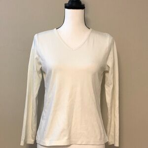 D O N A T E D L.L. Bean Cream Long Sleeve V-Neck Top size xs euc
